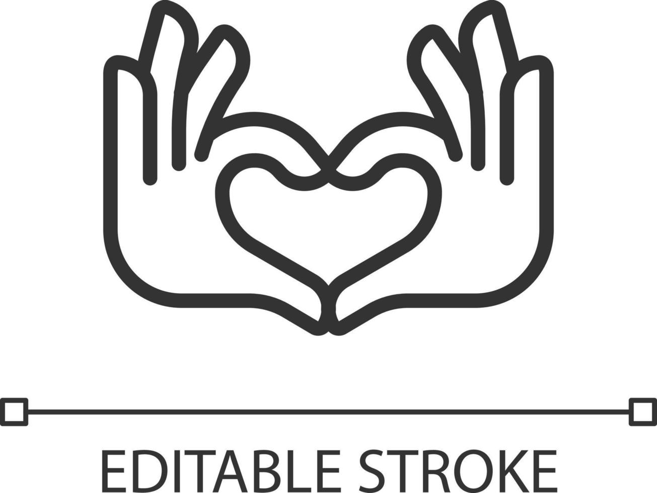 Hands heart gesture pixel perfect linear icon. Showing affection and love. Romantic relationship. Thin line illustration. Contour symbol. Vector outline drawing. Editable stroke