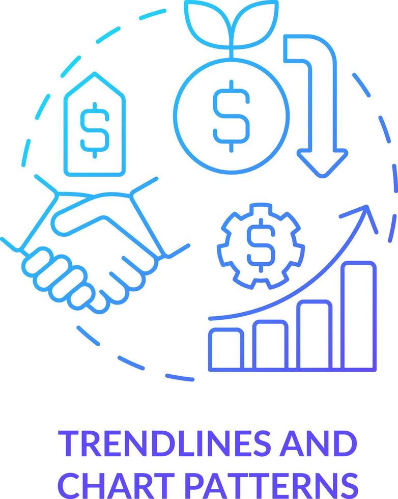 Trendlines and chart patterns blue gradient concept icon. Analysing data. Trend trading strategy abstract idea thin line illustration. Isolated outline drawing vector