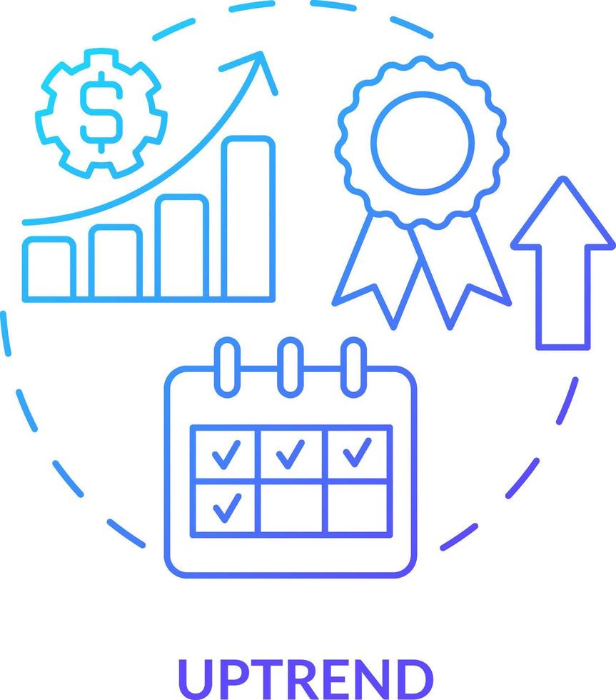 Uptrend blue gradient concept icon. Price rising analytics. Financial research. Type of trend abstract idea thin line illustration. Isolated outline drawing vector