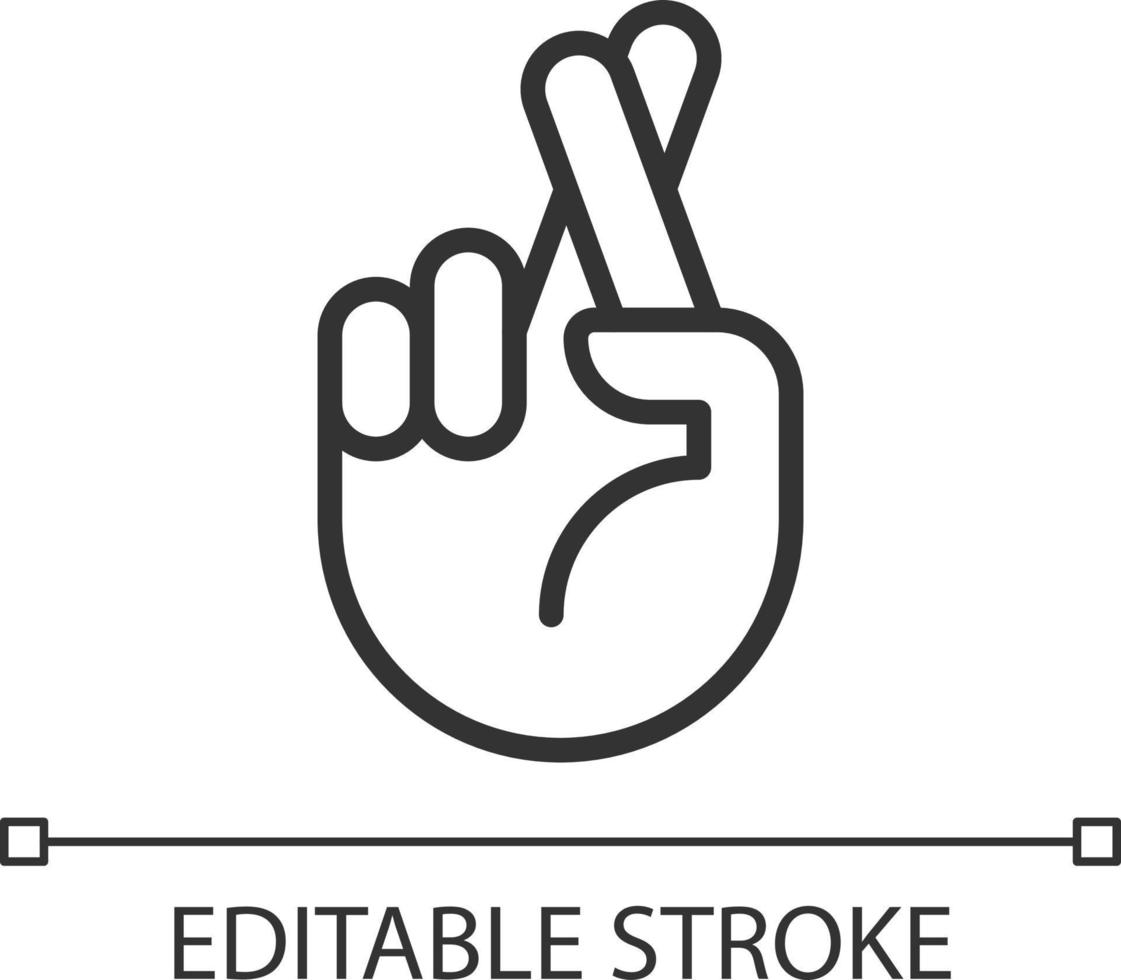Crossed fingers pixel perfect linear icon. Wishing and hope. Hand gesture. Superstitions. Thin line illustration. Contour symbol. Vector outline drawing. Editable stroke