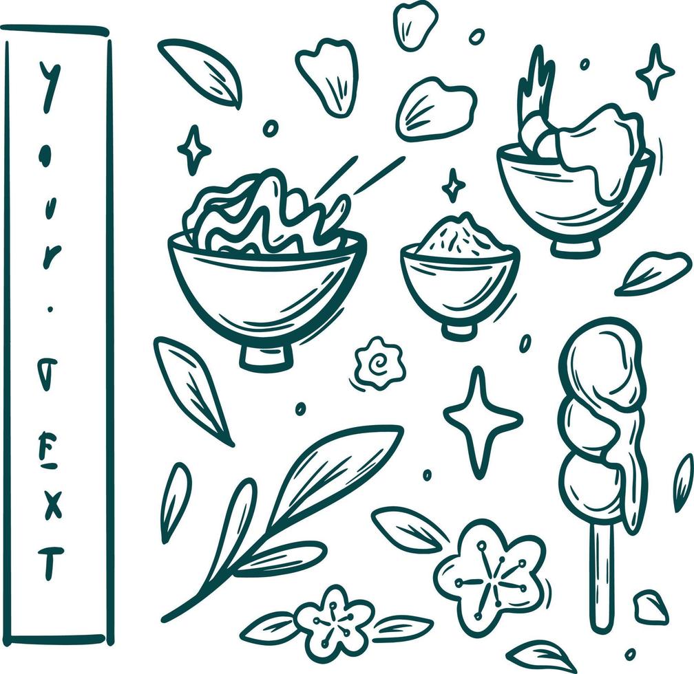Asian food Collection clip art. Japanese dishes set with nature elements vector