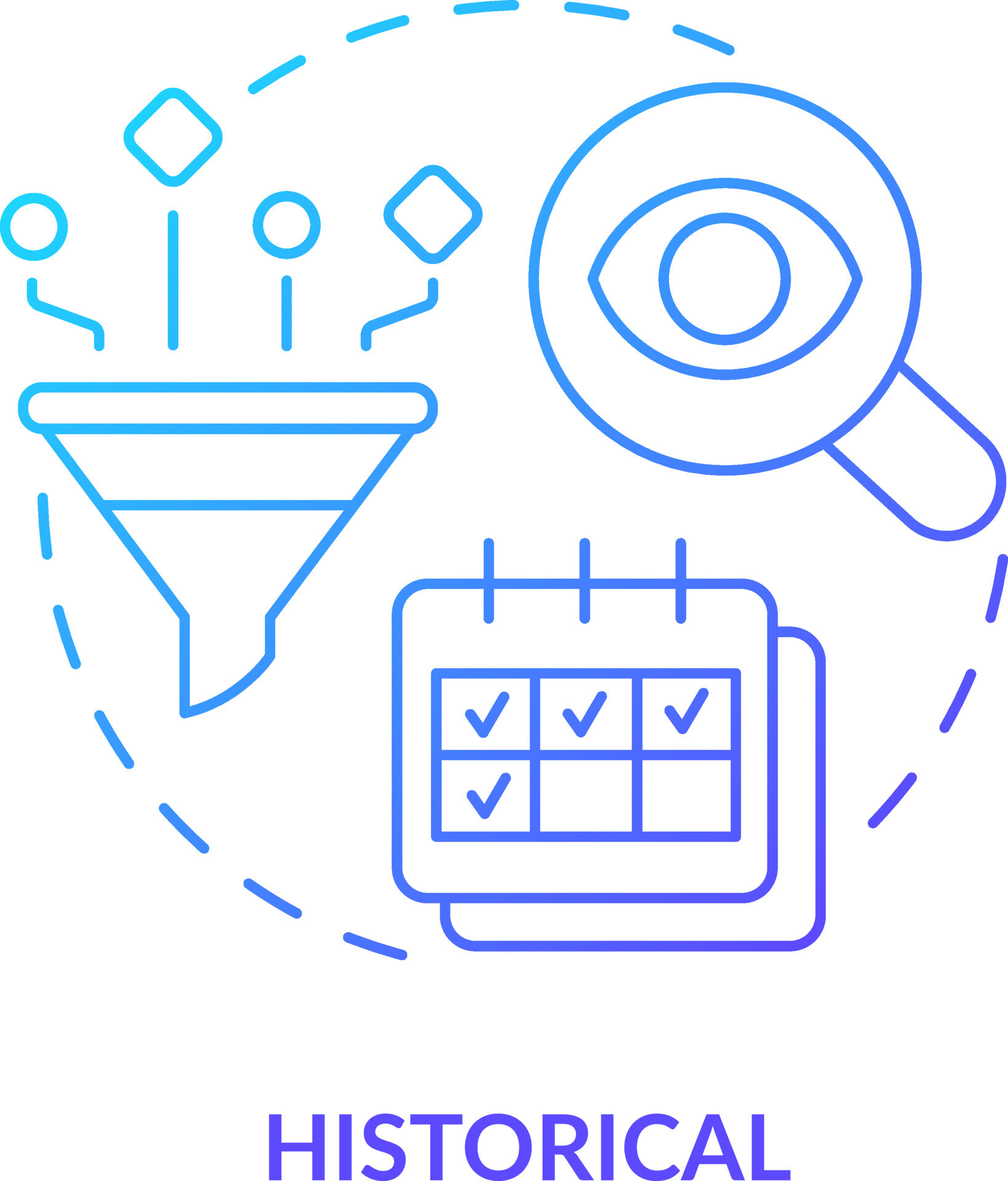 Historical blue gradient concept icon. Data analytics. Profitability model for forecasting