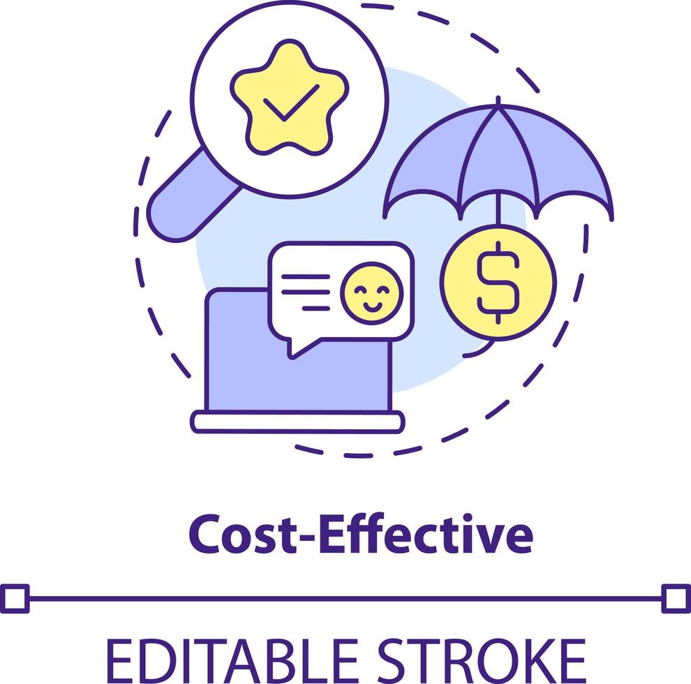 Cost effective concept icon. Benefit of digital advertising abstract idea thin line illustration. Saving money on campaign. Isolated outline drawing. Editable stroke vector