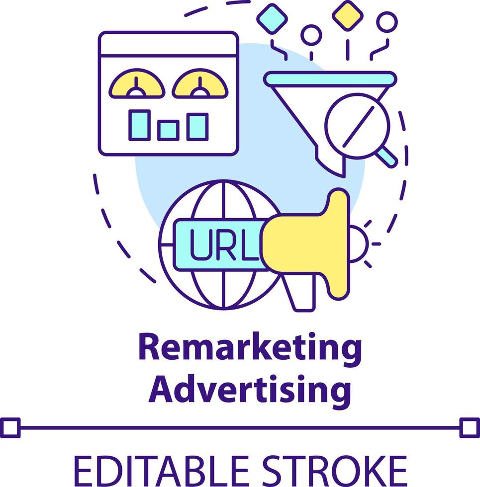 Remarketing advertising concept icon. Type of digital ads abstract idea thin line illustration. Refresh brand awareness. Isolated outline drawing. Editable stroke vector