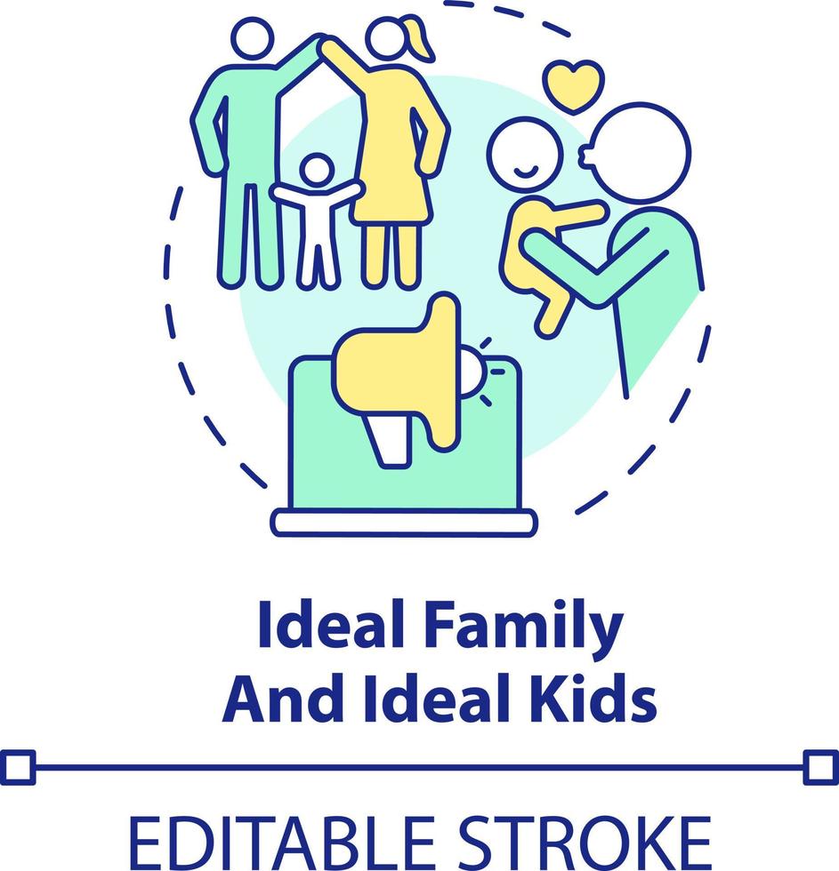 Ideal family and kids concept icon. Advertisement campaign abstract idea thin line illustration. Advertising technique. Isolated outline drawing. Editable stroke vector