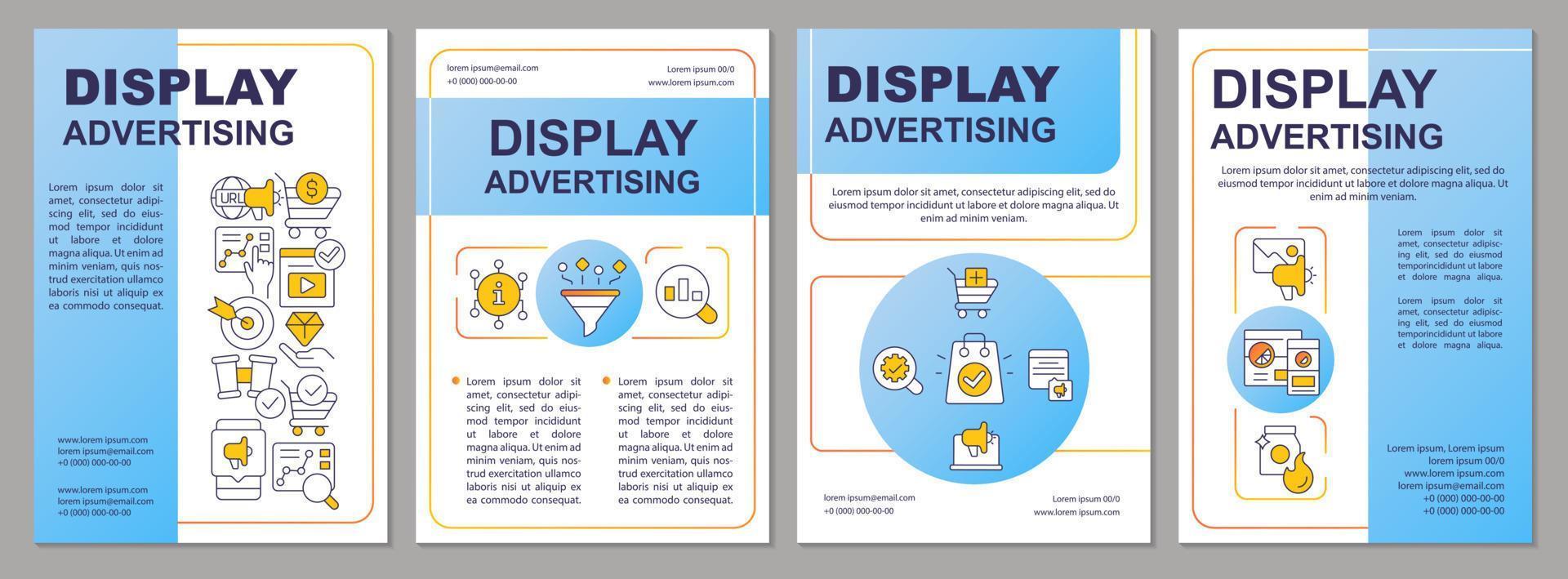 Digital display advertising blue brochure template. Marketing. Leaflet design with linear icons. Editable 4 vector layouts for presentation, annual reports