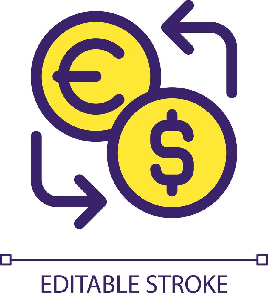 Currency exchange pixel perfect RGB color ui icon. Financial operation. Simple filled line element. GUI, UX design for mobile app. Vector isolated pictogram. Editable stroke