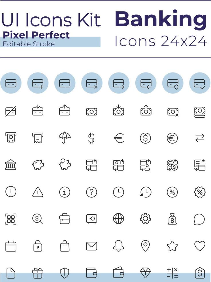 Banking and finance pixel perfect linear ui icons set. Credit card operations. Money and currency. Outline isolated user interface elements. Editable stroke vector