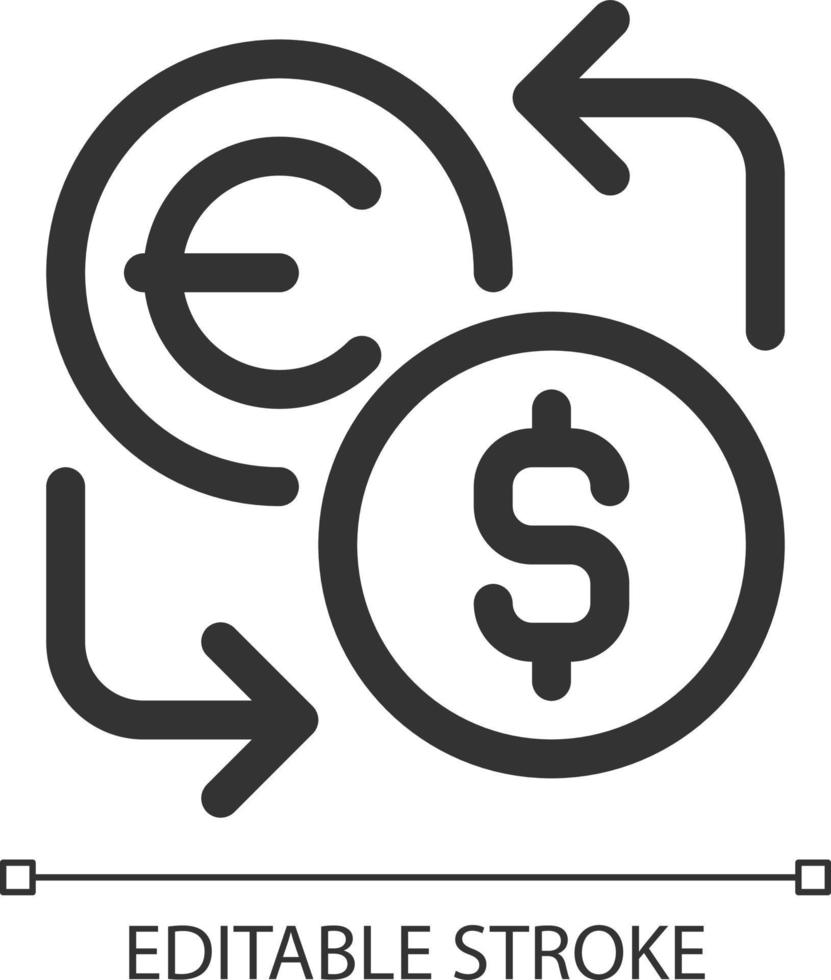 Currency exchange pixel perfect linear ui icon. Financial operation. Foreign currency. GUI, UX design. Outline isolated user interface element for app and web. Editable stroke vector