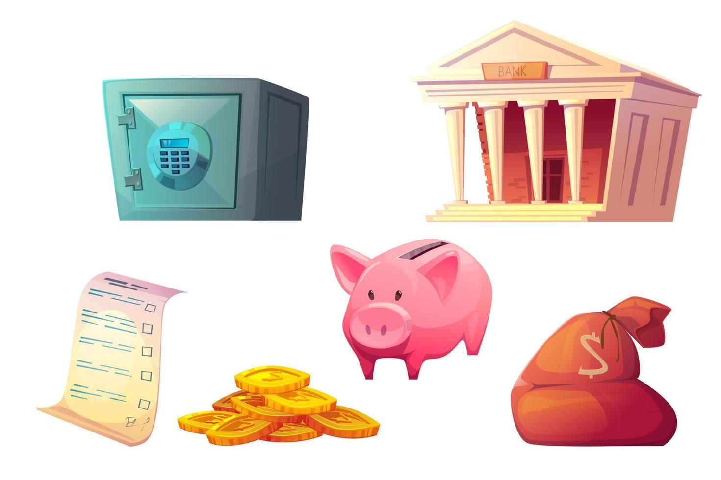 Saving money cartoon icon, piggy bank safe deposit vector