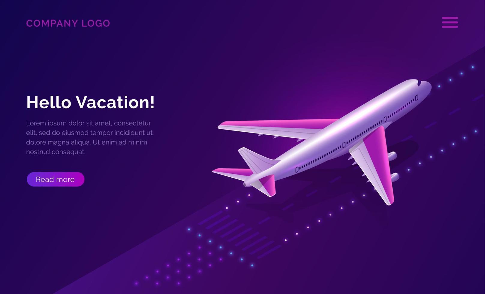 Hello, vacation, travel concept plane taking off vector