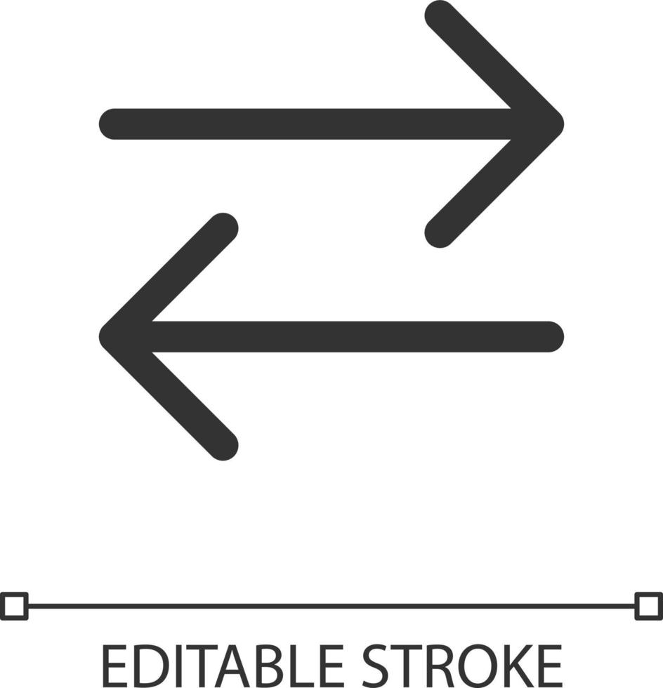 Two arrows pixel perfect linear ui icon. Transaction symbol. Exchange. Left and right arrows. GUI, UX design. Outline isolated user interface element for app and web. Editable stroke vector