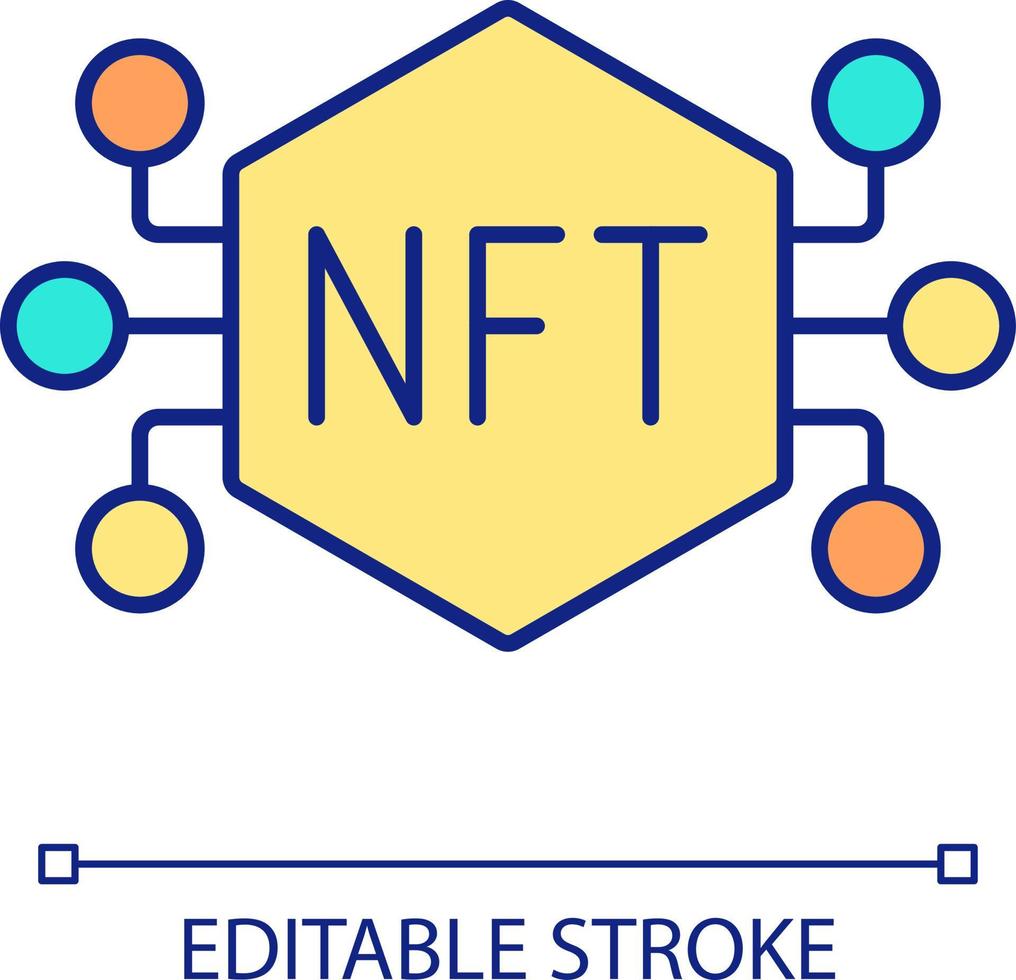 NFT tokens trading RGB color icon. Crypto network building. Buy and sell cryptocurrency. Blockchain. Isolated vector illustration. Simple filled line drawing. Editable stroke