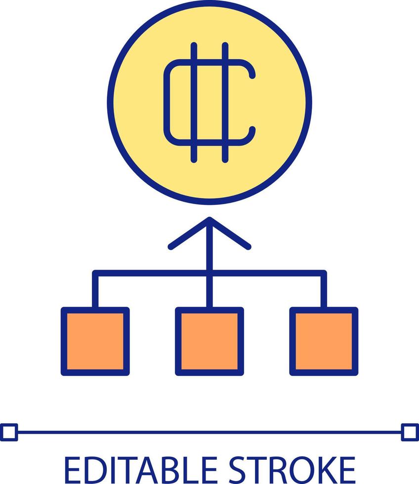 Blockchain network RGB color icon. Technical infrastructure. Mining digital tokens. Business. Isolated vector illustration. Simple filled line drawing. Editable stroke