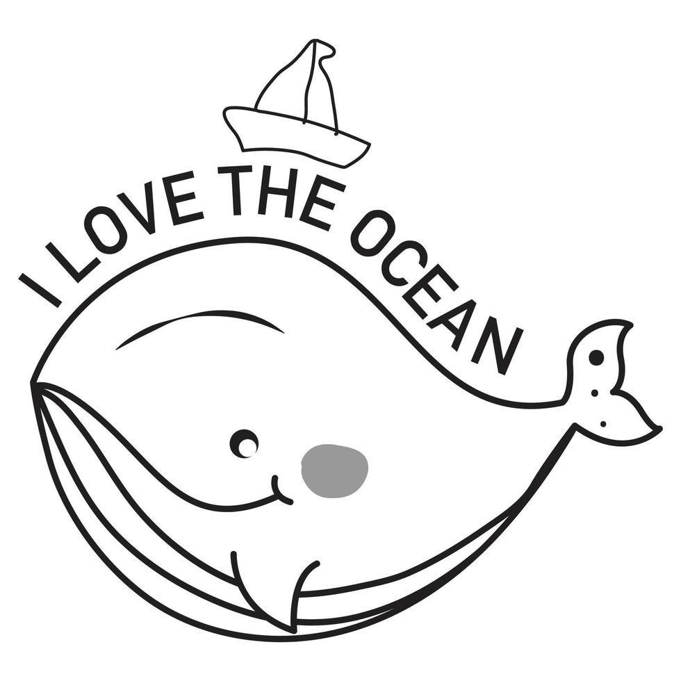 Hand drawn cute whale for kids t shirt design vector