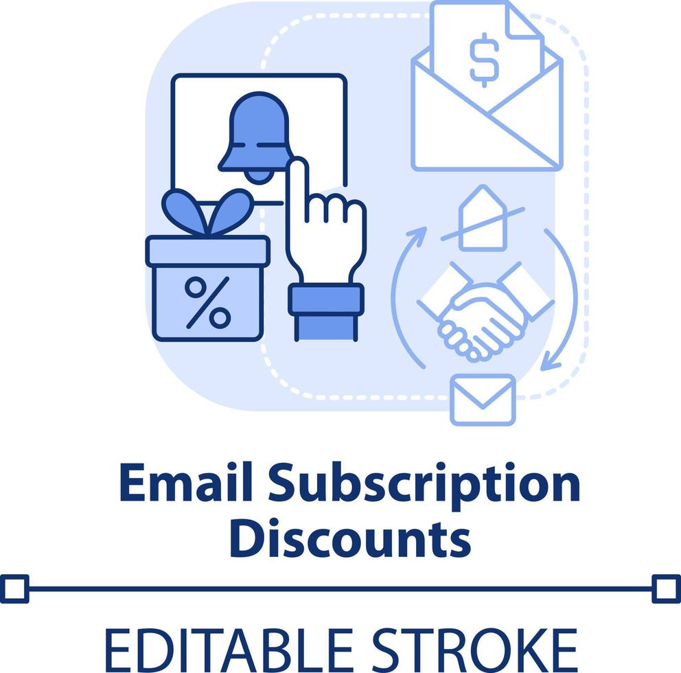 Email subscription discounts light blue concept icon. Gathering leads. Bonuses type abstract idea thin line illustration. Isolated outline drawing. Editable stroke vector