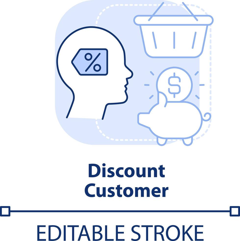 Discount customer light blue concept icon. Loyalty program. Type of business clients abstract idea thin line illustration. Isolated outline drawing. Editable stroke vector