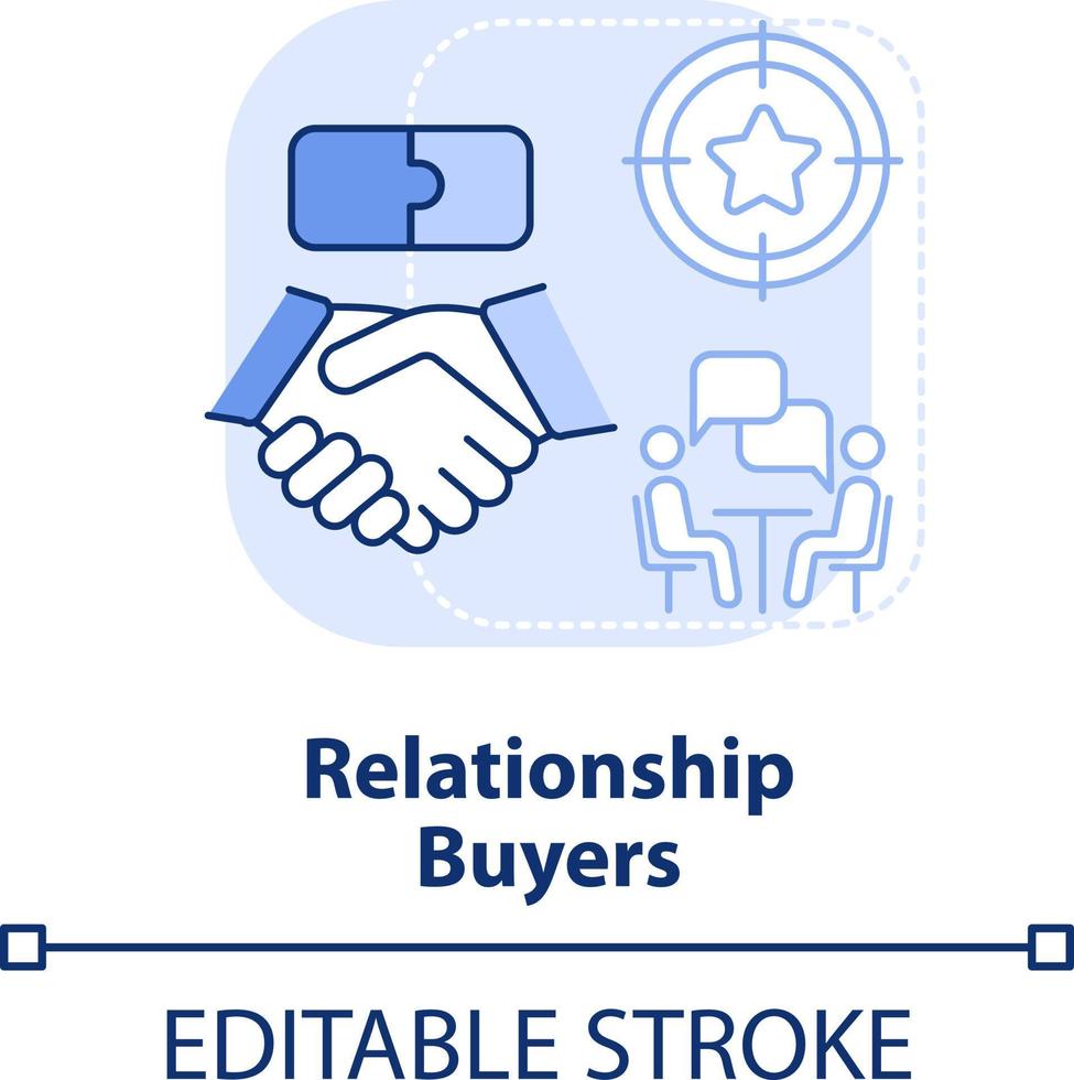 Relationship buyers light blue concept icon. Loyal clients. Dealing with customers abstract idea thin line illustration. Isolated outline drawing. Editable stroke vector