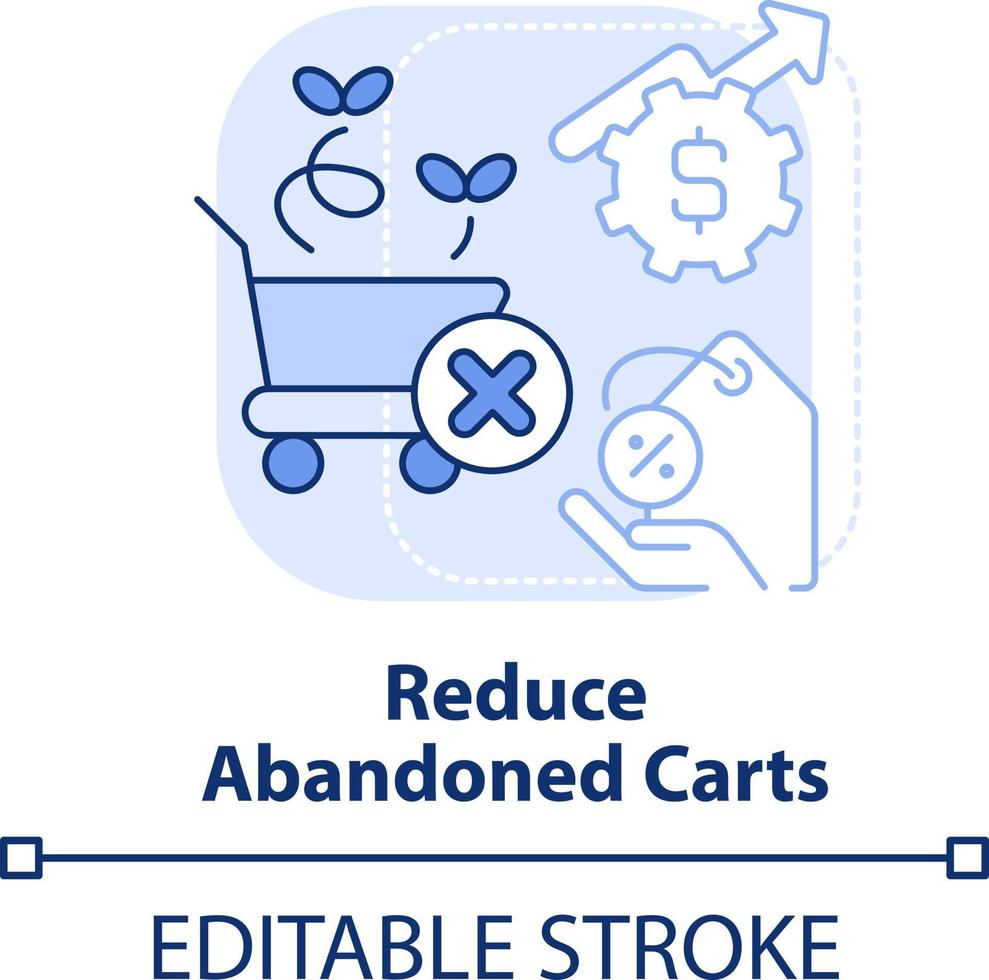 Reduce abandoned carts light blue concept icon. Offer lower price. Discount strategy abstract idea thin line illustration. Isolated outline drawing. Editable stroke vector