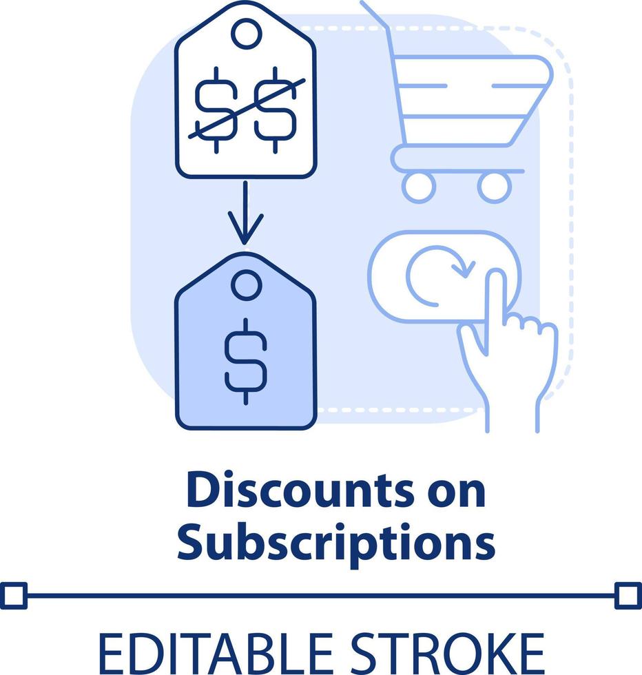 Discounts on subscriptions light blue concept icon. Marketing strategy abstract idea thin line illustration. Isolated outline drawing. Editable stroke vector