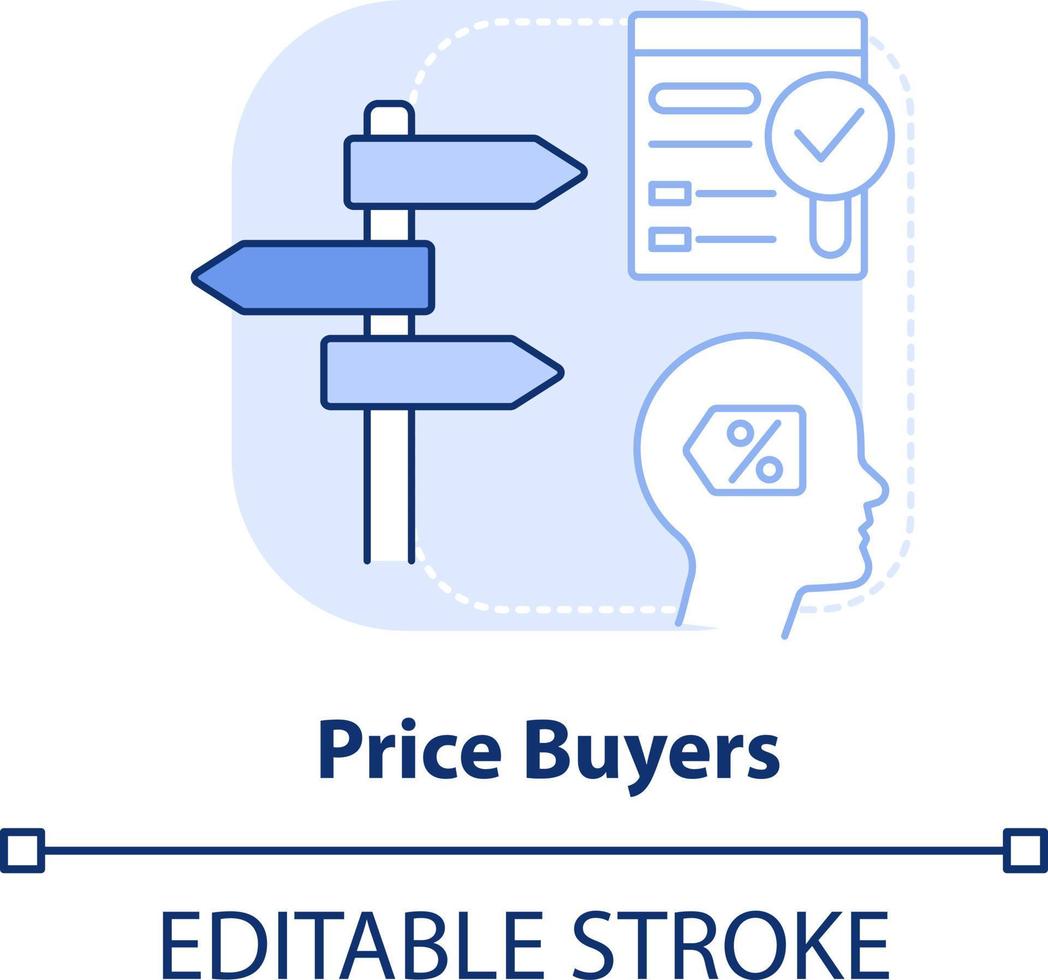 Price buyers light blue concept icon. Lowest price seekers. Dealing with customers abstract idea thin line illustration. Isolated outline drawing. Editable stroke vector