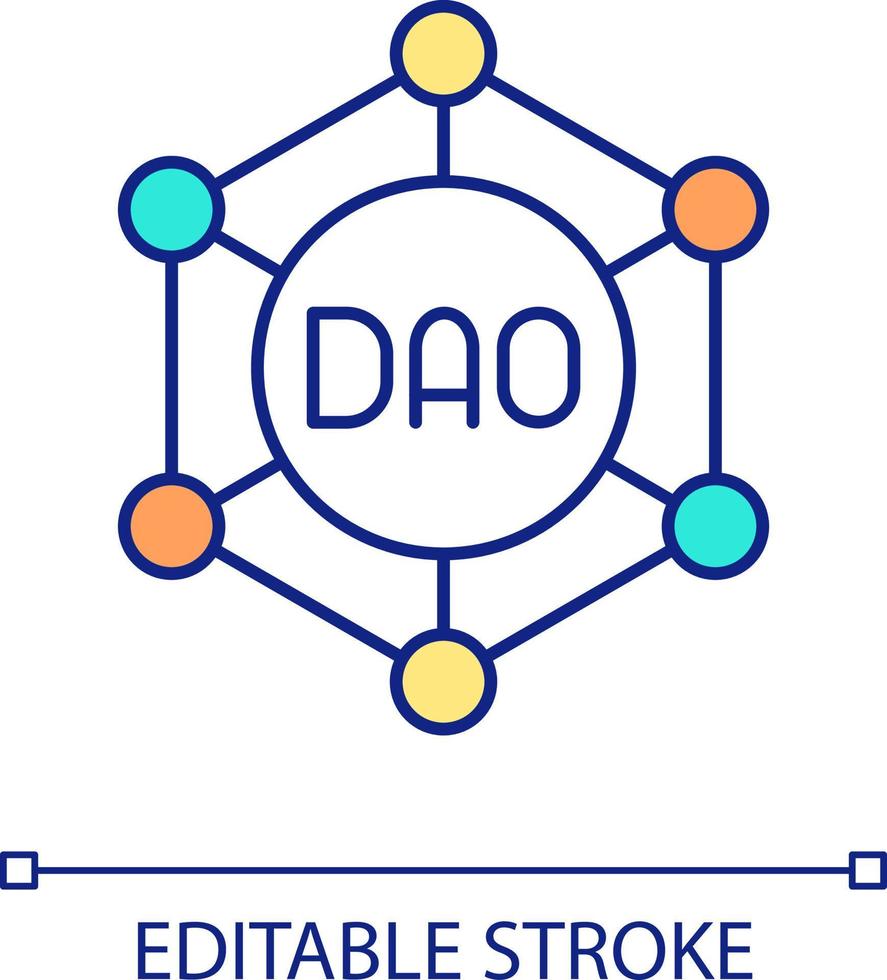 DAO crypto network RGB color icon. Make money on crypto technology. Blockchain transactions. Isolated vector illustration. Simple filled line drawing. Editable stroke
