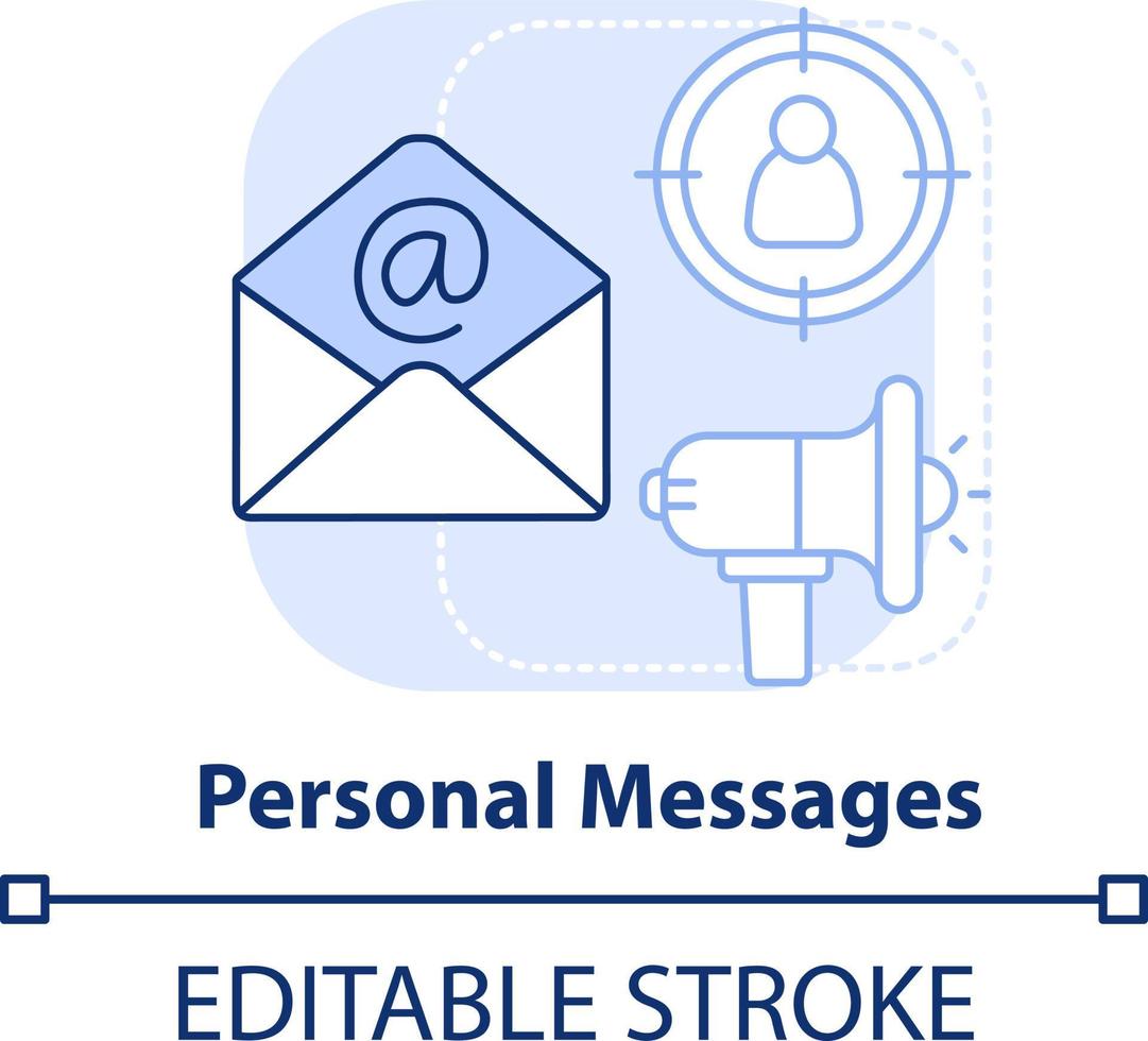 Personal messages light blue concept icon. Target customers. Discount strategy abstract idea thin line illustration. Isolated outline drawing. Editable stroke vector