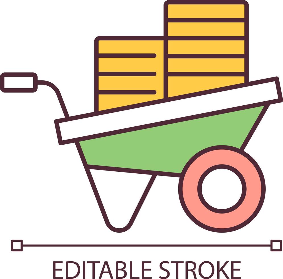 Building materials in handcart RGB color icon. Wheelbarrow. Home improvement and renovation. Isolated vector illustration. Simple filled line drawing. Editable stroke