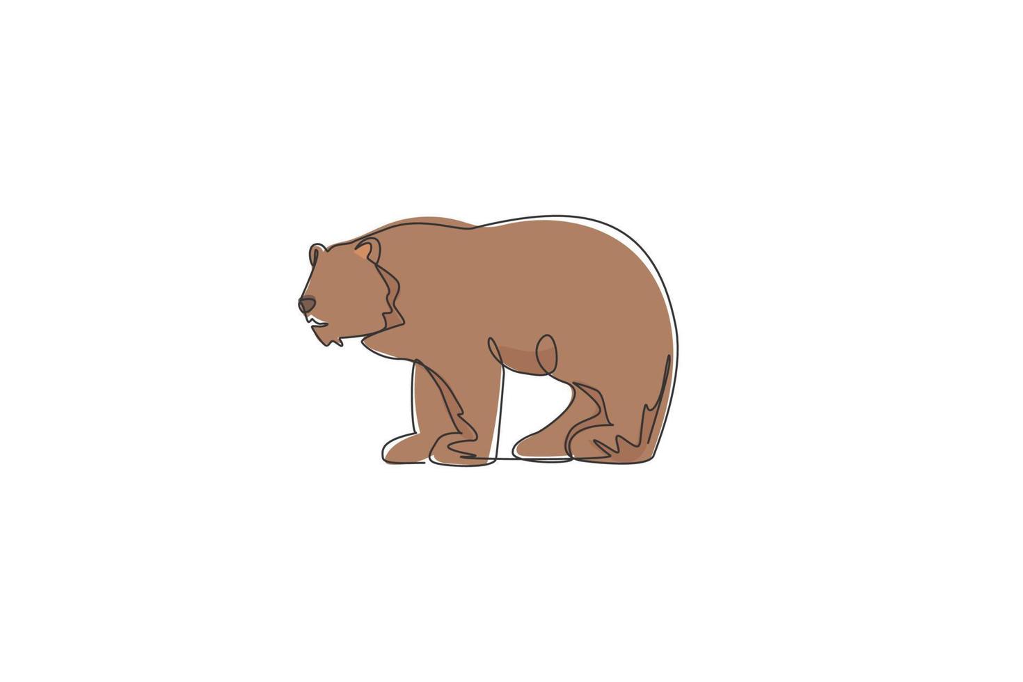 Single continuous line drawing of giant grizzly bear. Endangered animal national park conservation. Safari zoo concept. Trendy one line draw design vector graphic illustration