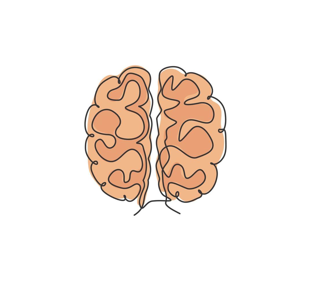 un dibujo de línea continua del emblema del logotipo del icono de la anatomía del cerebro humano. órgano médico para el concepto de plantilla de logotipo de símbolo de conocimiento de neurología. Ilustración gráfica de diseño de dibujo de una sola línea moderna vector