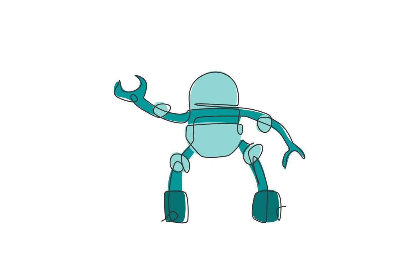 One single line drawing of smart robot, artificial intelligence product vector illustration. Futuristic technology innovation concept. Modern continuous line draw graphic design