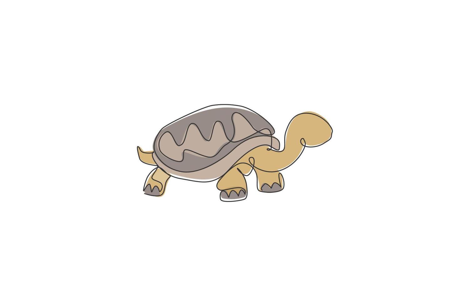 un dibujo de línea continua de una gran tortuga linda en la isla de Galápagos. conservación del parque nacional de animales salvajes. concepto de zoológico de safari. Ilustración de vector gráfico de diseño de dibujo de línea única dinámica