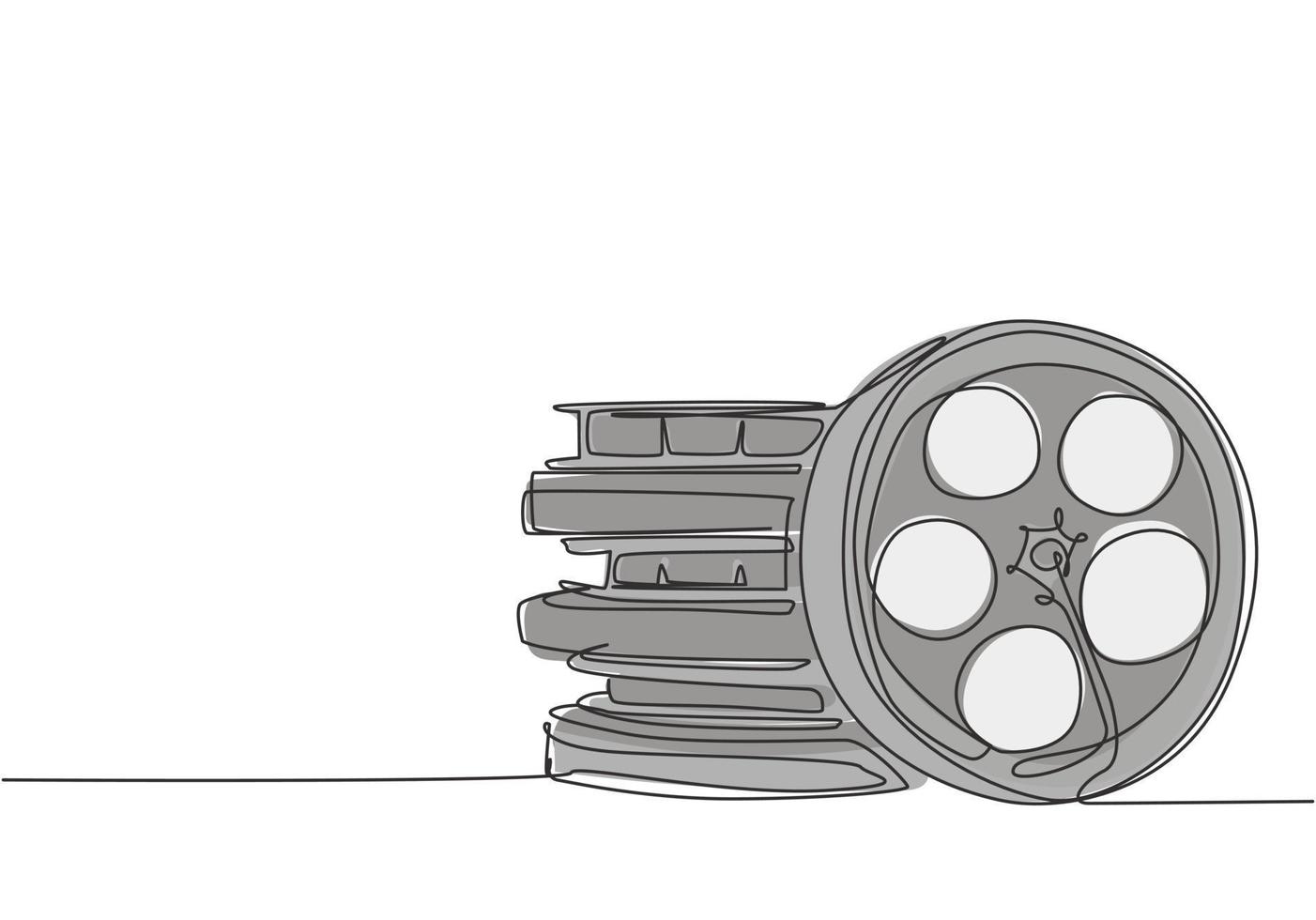 Single continuous line drawing stack of retro old classic cinema video film  reels. Vintage movie frame filmstrip item concept one line draw design  vector illustration graphic 20601276 Vector Art at Vecteezy