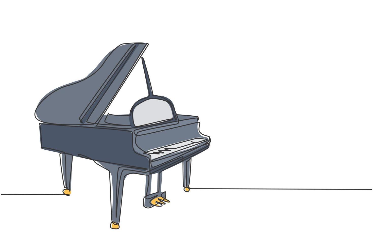 un dibujo de línea continua de un piano de cola de madera de lujo. concepto de instrumentos de música clásica. Ilustración de vector gráfico de diseño de dibujo de línea única de moda