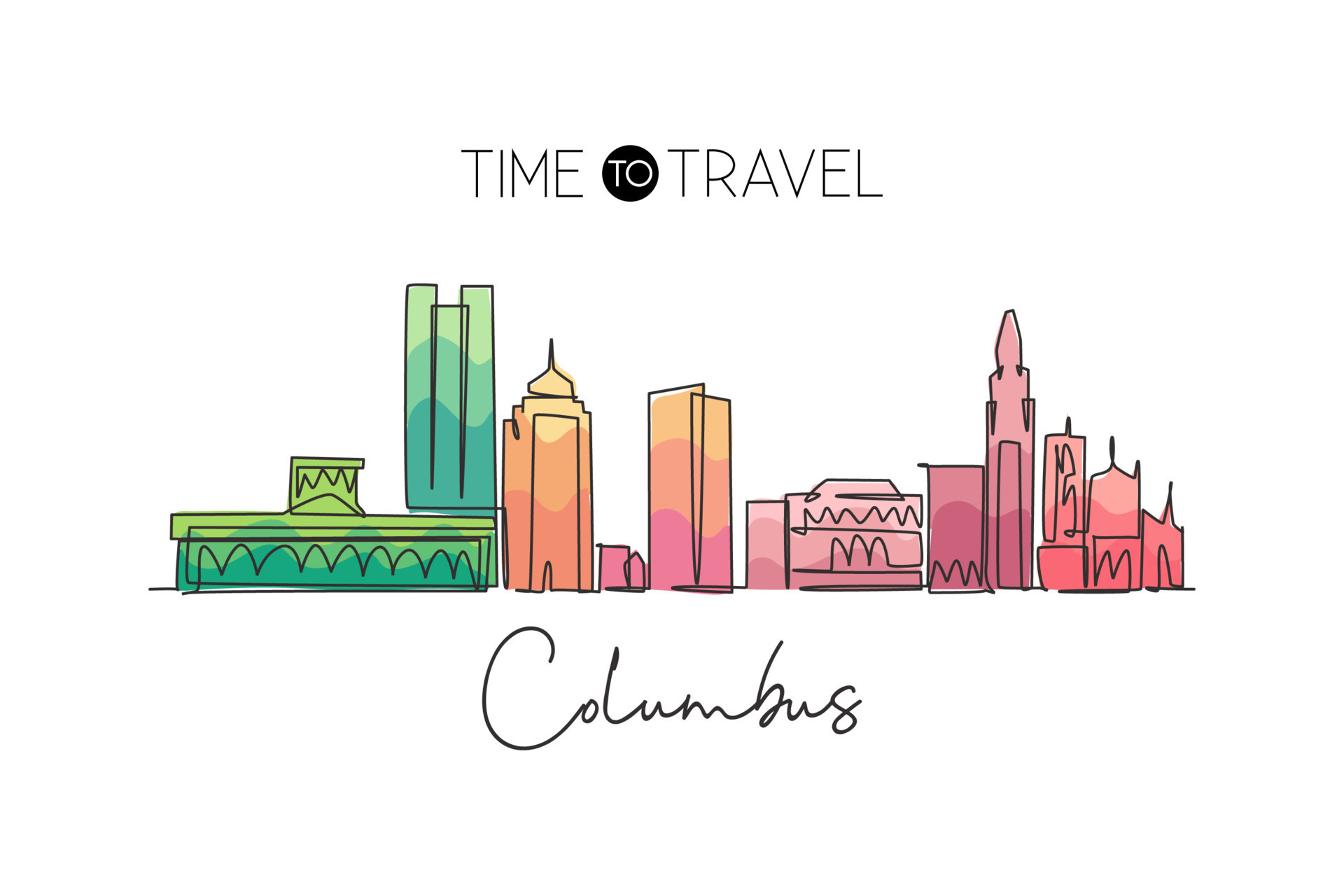 Single Continuous Line Drawing Of Columbus City Skyline USA Famous dibujo-de-una-sola-l-nea-continua-del-horizonte-de-la-ciudad-de-buffalo