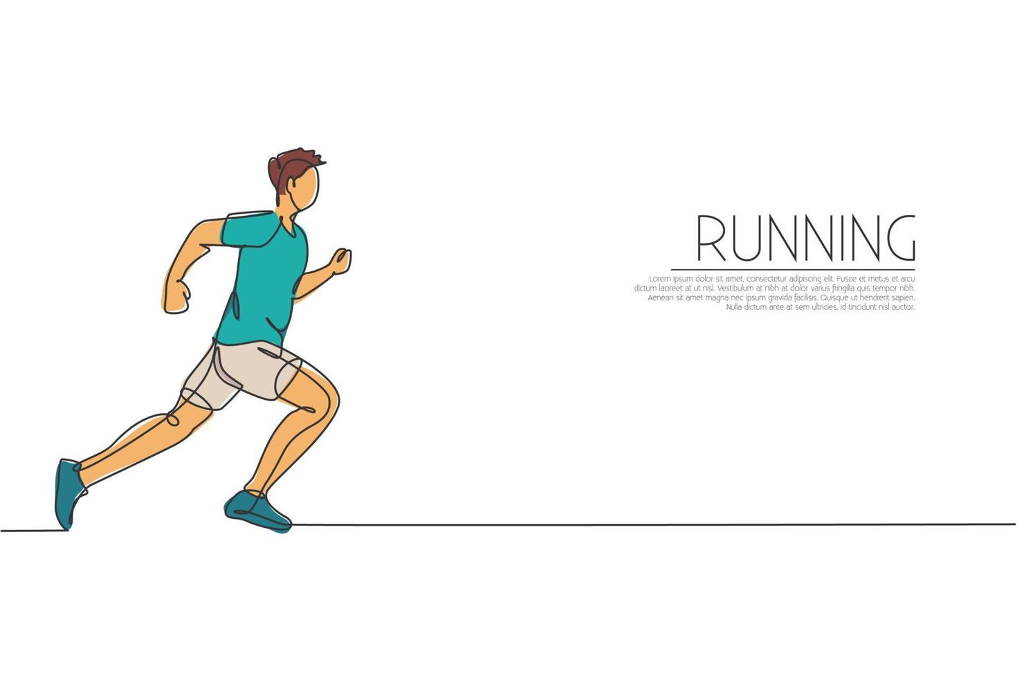 un dibujo de una sola línea de un joven corredor enérgico corriendo rápido ilustración vectorial gráfica. deportes individuales, concepto de entrenamiento. diseño moderno de dibujo de línea continua para correr banner de competencia vector