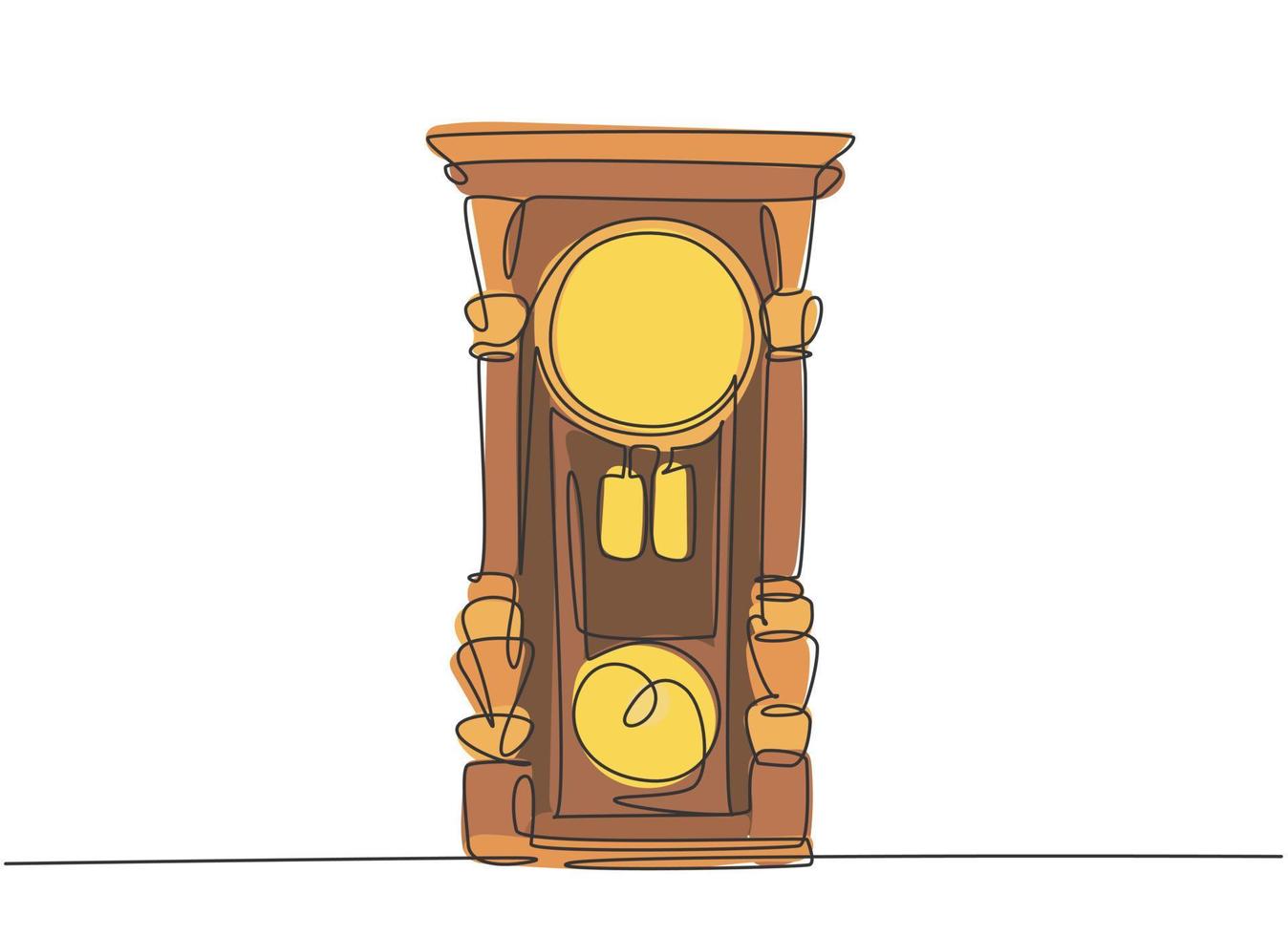 un dibujo de una sola línea de reloj de pared de madera clásico antiguo retro. Ilustración de vector de diseño de dibujo gráfico de línea continua concepto de elemento de reloj antiguo vintage