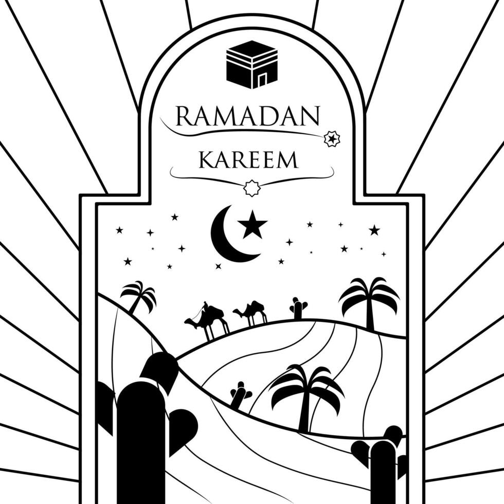 Vector Ramadan kareem element background decorative design black and white style