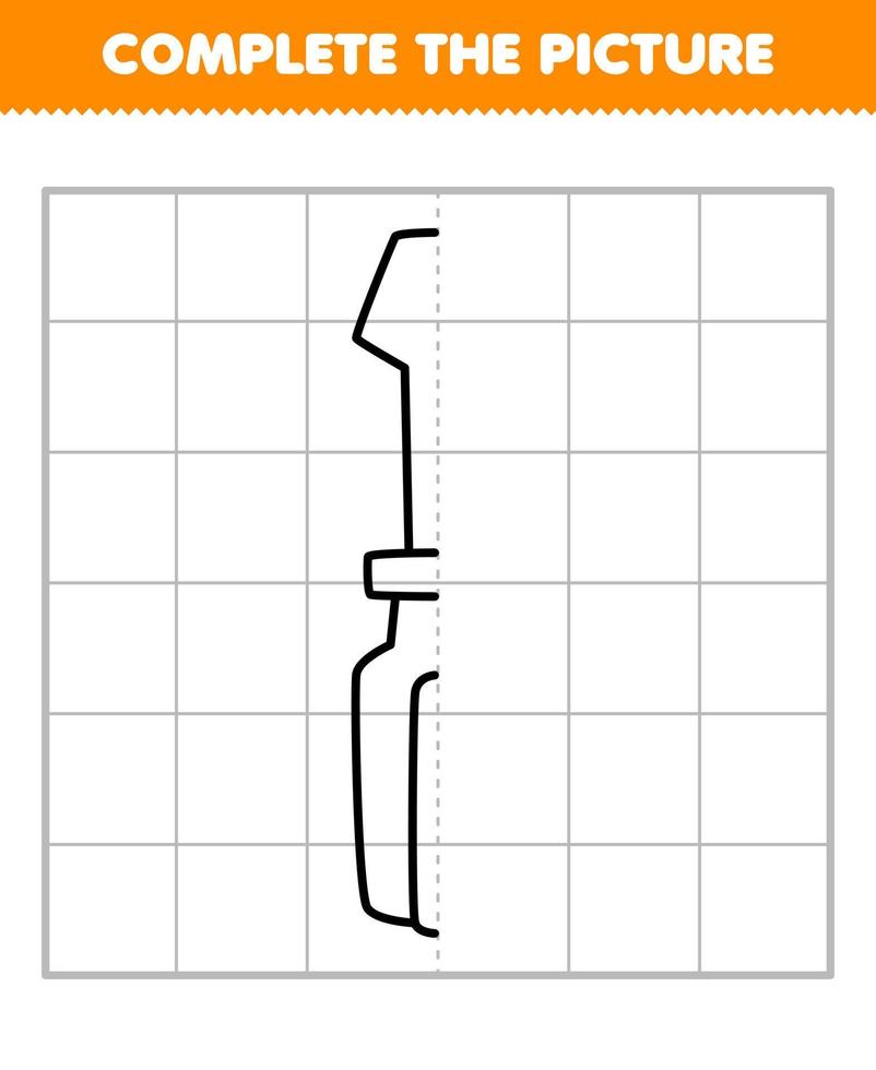 educación juego para niños completar el imagen de linda dibujos animados destornillador medio contorno para dibujo imprimible herramienta hoja de cálculo vector