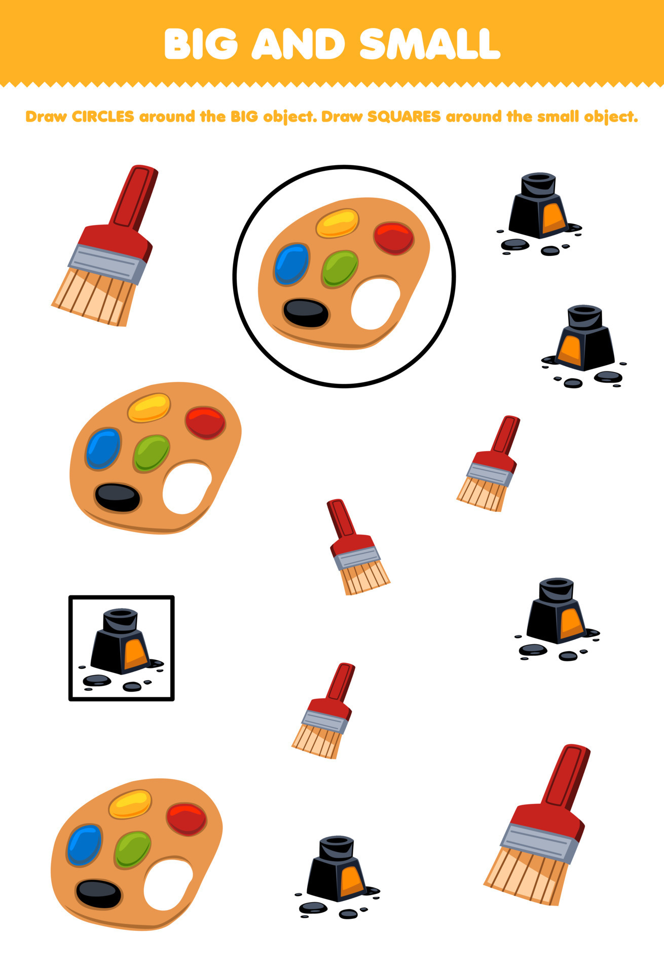 Education game for children arrange by size big or small by drawing