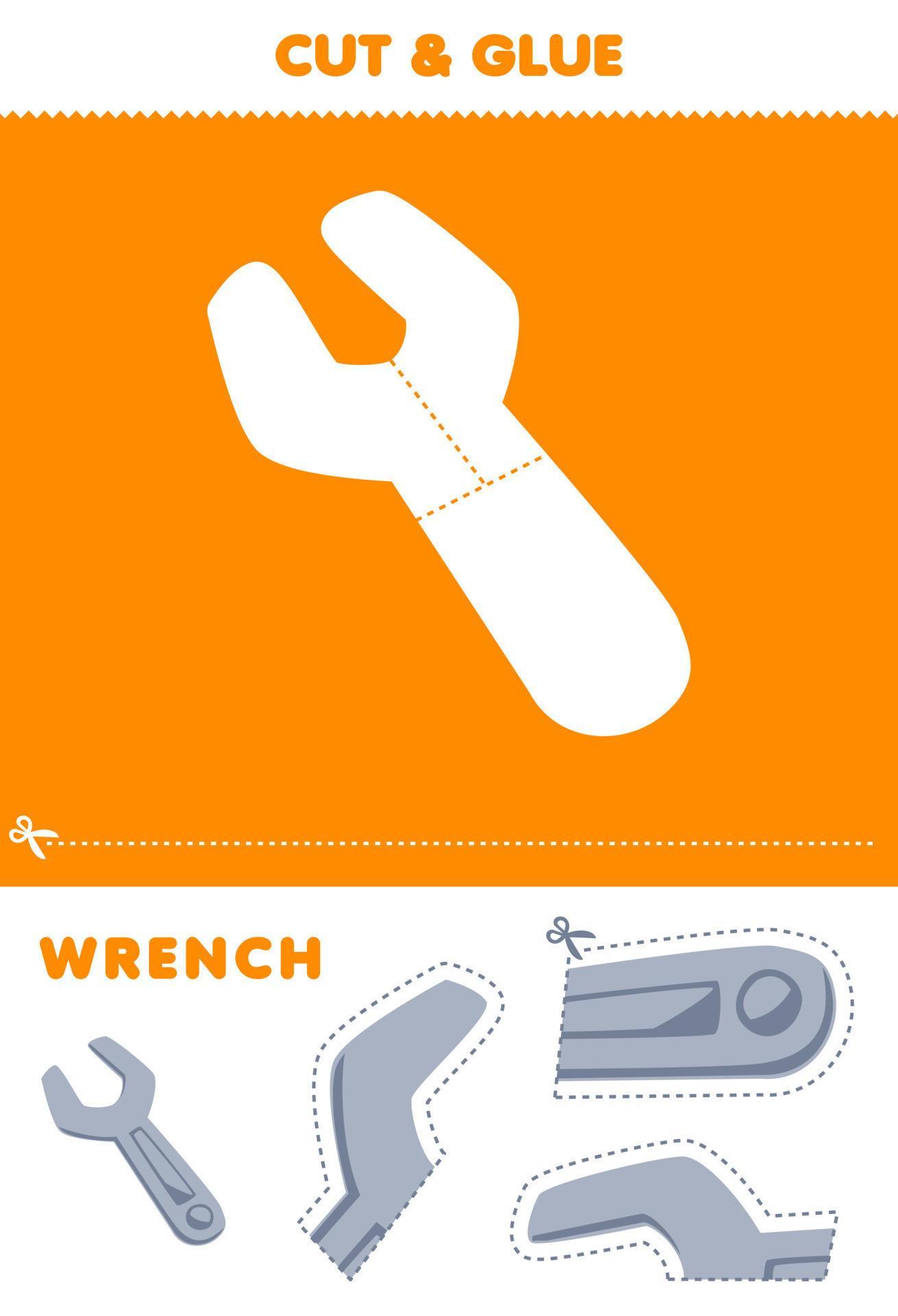 Education game for children cut and glue puzzle of cute cartoon wrench