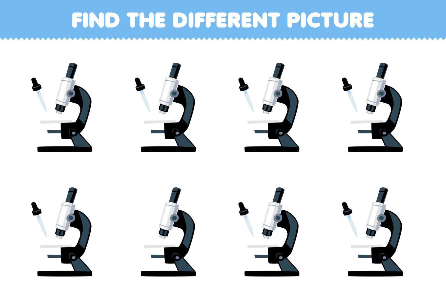 educación juego para niños encontrar el diferente imagen de linda dibujos animados microscopio imprimible herramienta hoja de cálculo vector
