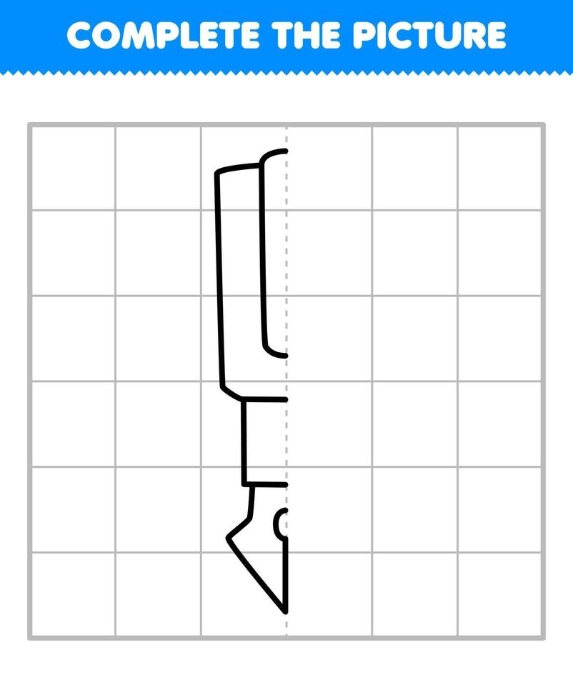 Education game for children complete the picture of cute cartoon pen half outline for drawing printable tool worksheet vector