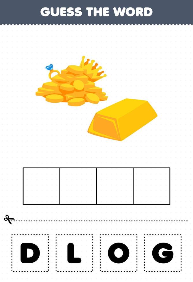 educación juego para niños adivinar el palabra letras practicando de linda dibujos animados oro imprimible pirata hoja de cálculo vector