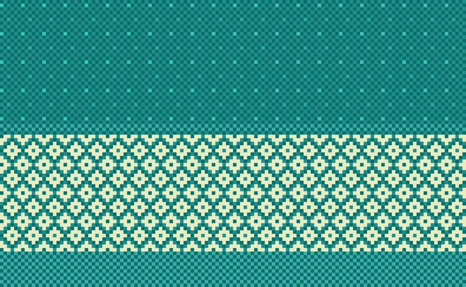 Geometric ethnic pattern, Vector embroidery ornate background, Green Pixel retro ethnic style