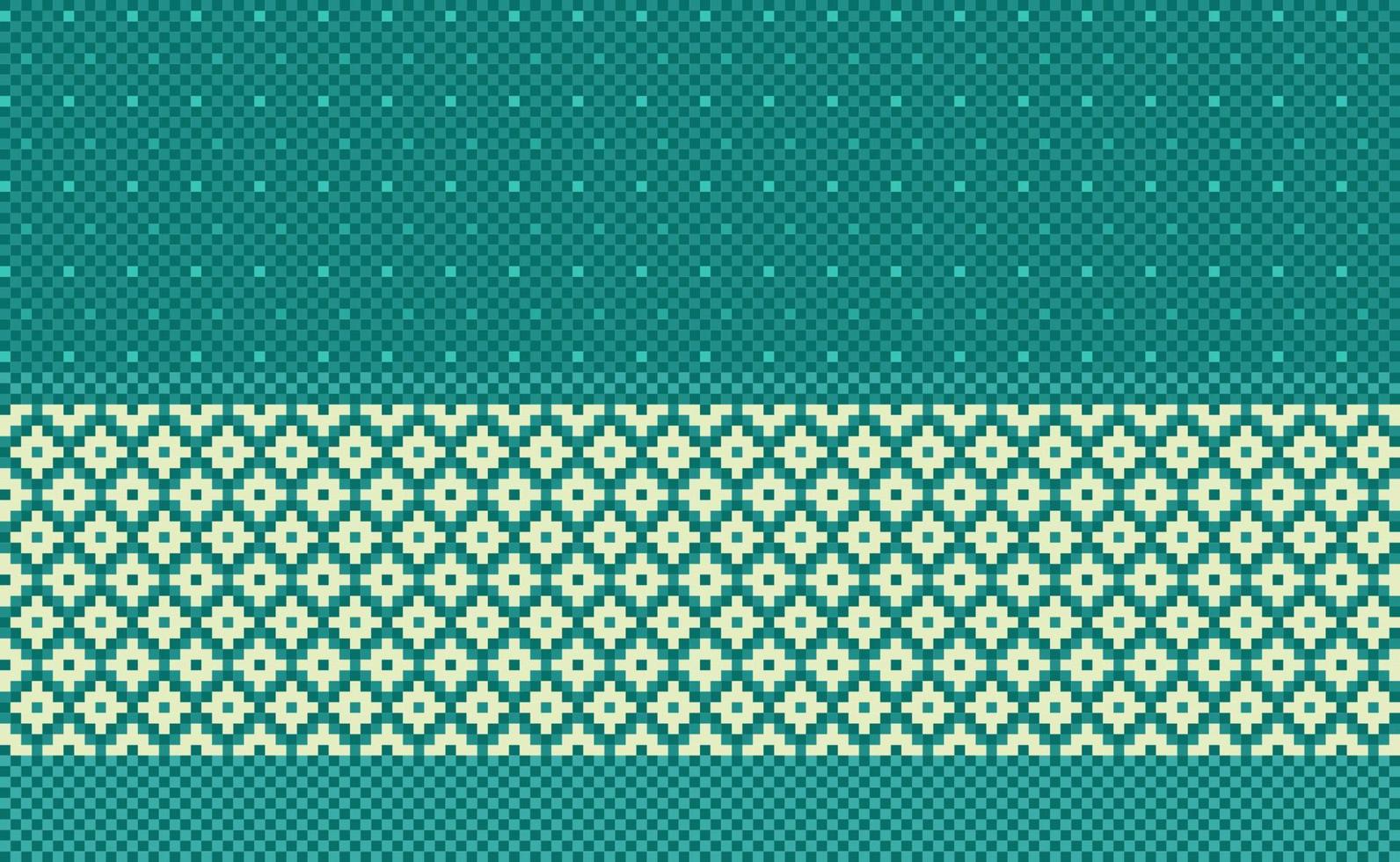 Geometric ethnic pattern, Vector embroidery ornate background, Green Pixel retro ethnic style