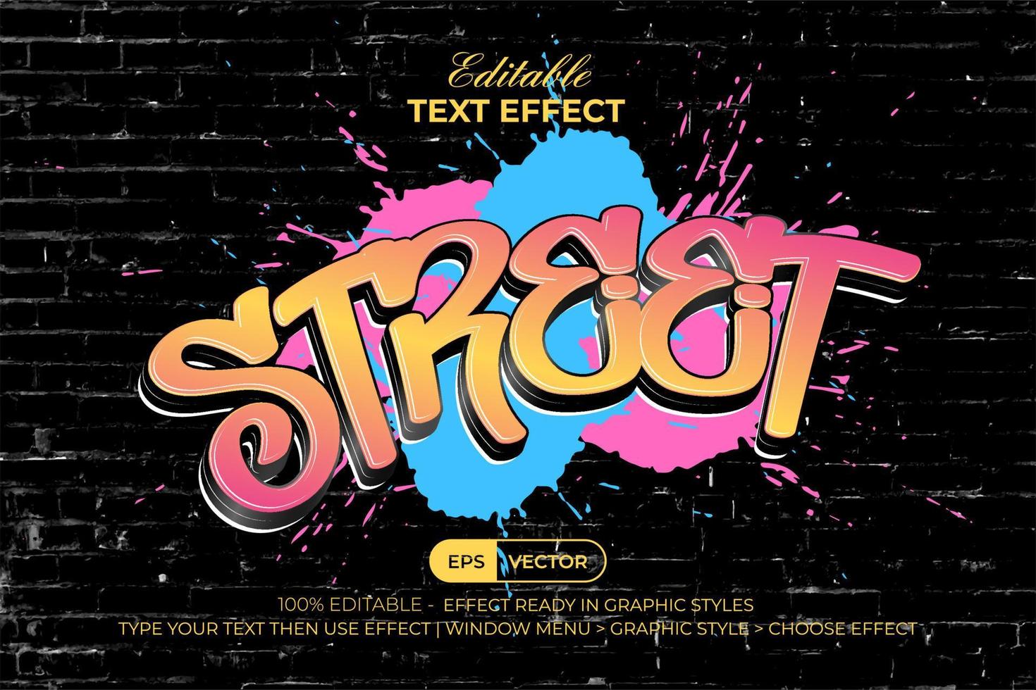 Street graffiti text effect colorful style. Editable text effect with brick wall. vector