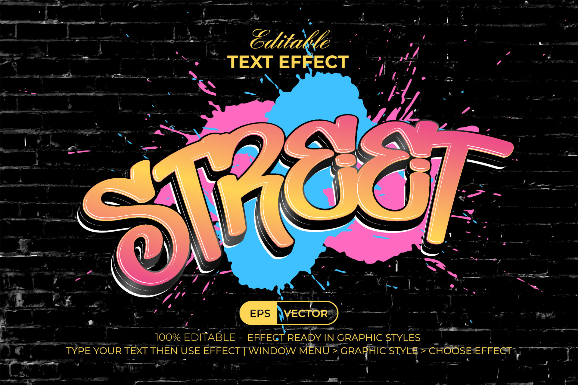 Street graffiti text effect colorful style. Editable text effect with