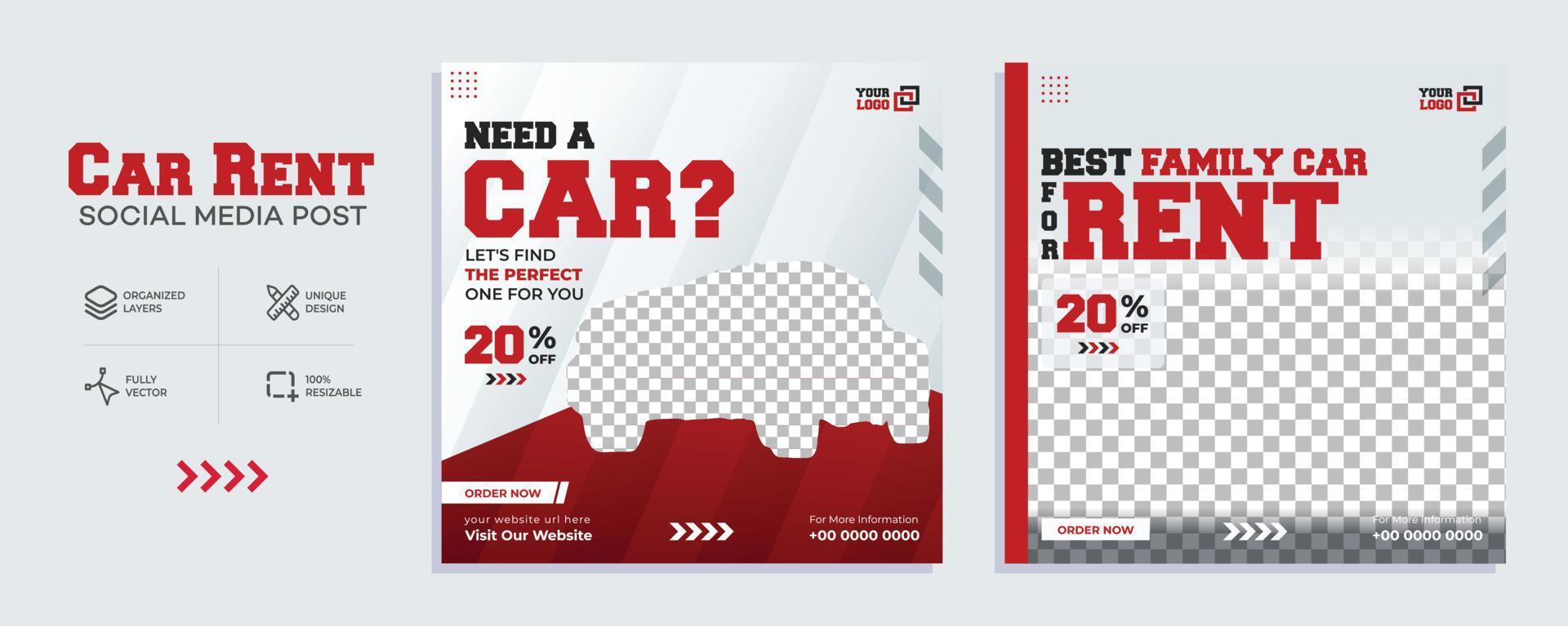 Family car for rent template. promotion post design social media banner template vector