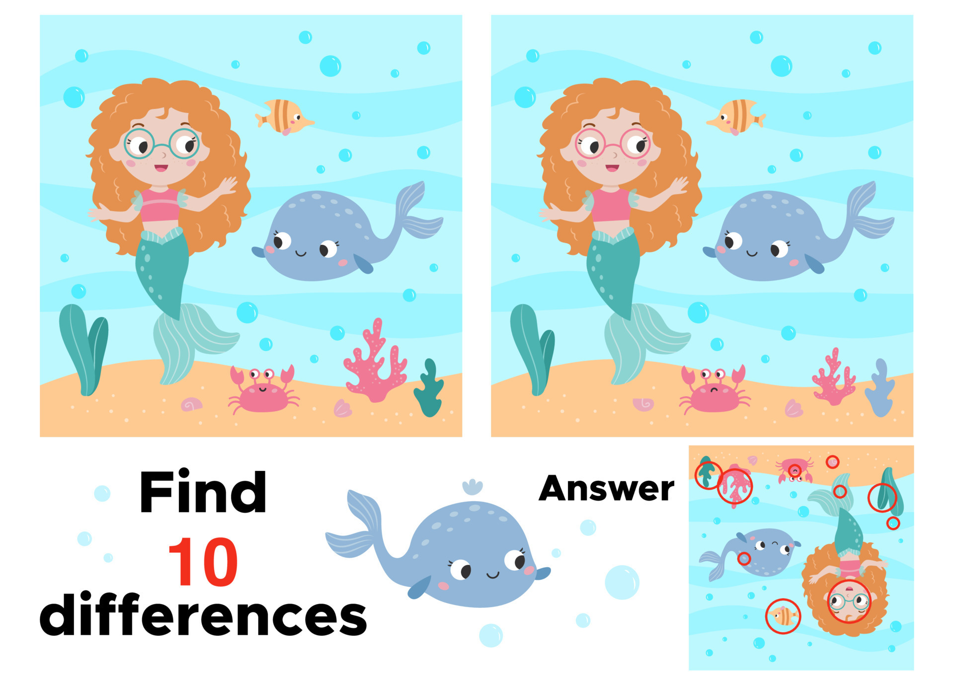 find-differences-educational-game-for-kids-cute-cartoon-mermaid
